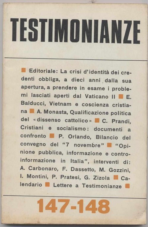 Testimonianze - n. 147-148 Settembre-Ottobre (Rivista religiosa a carattere politico-sociale)