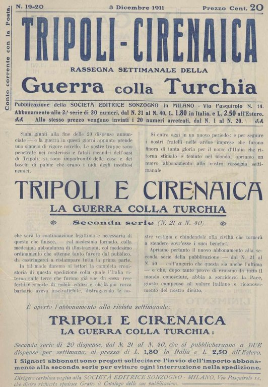 Tripoli-Cirenaica rassegna settimanale della guerra colla Turchia n. 19-20 del …