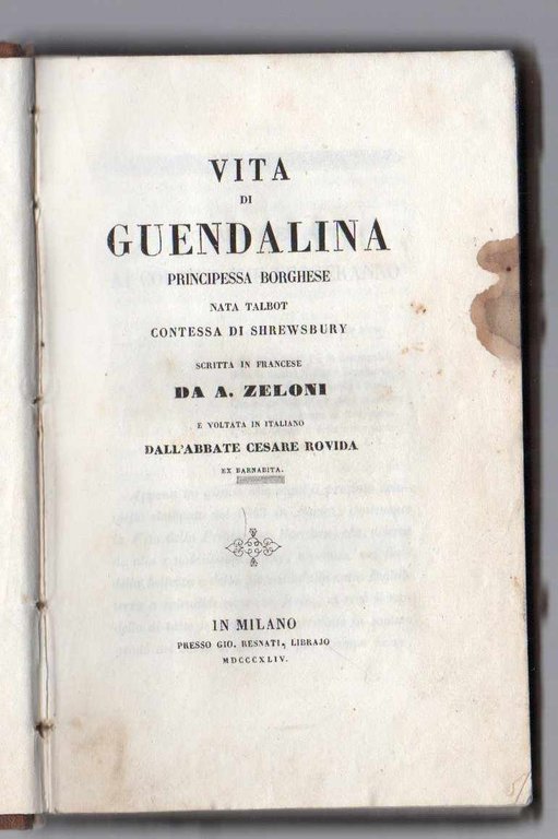 Vita di Guendalina principessa borghese nata Talbot contessa di Shrewsbury …
