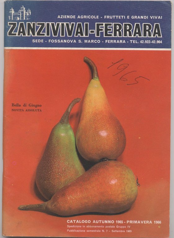 Zanzi vivai Ferrara Catalogo sementi autunno 1965 primavera 1966