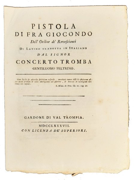 Pistola di fra Giocondo dell'ordine de' roverscianti di latino tradotta …