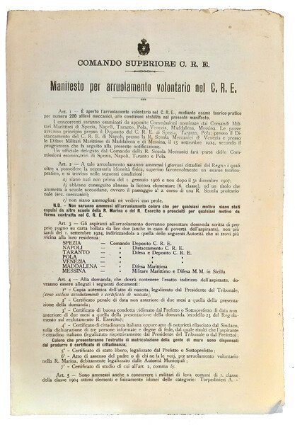 Manifesto per arruolamento volontario nel C.R.E.