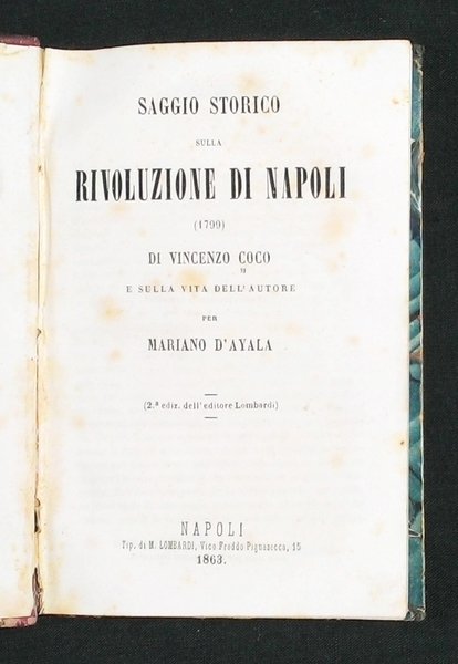 Saggio storico sulla rivoluzione di Napoli (1799) di Vincenzo Coco …