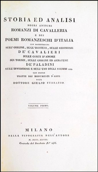 Storia ed analisi degli antichi romanzi di cavalleria e dei …