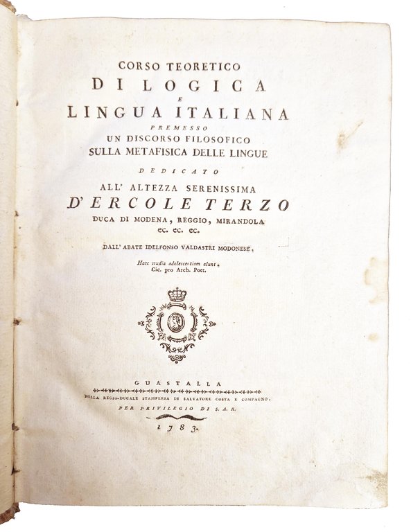 Corso teoretico di logica e lingua italiana premesso un discorso … | Immagine Gallery 1