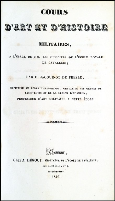 Cours d'art et d'histoire militaires, a l'usage de MM. les …