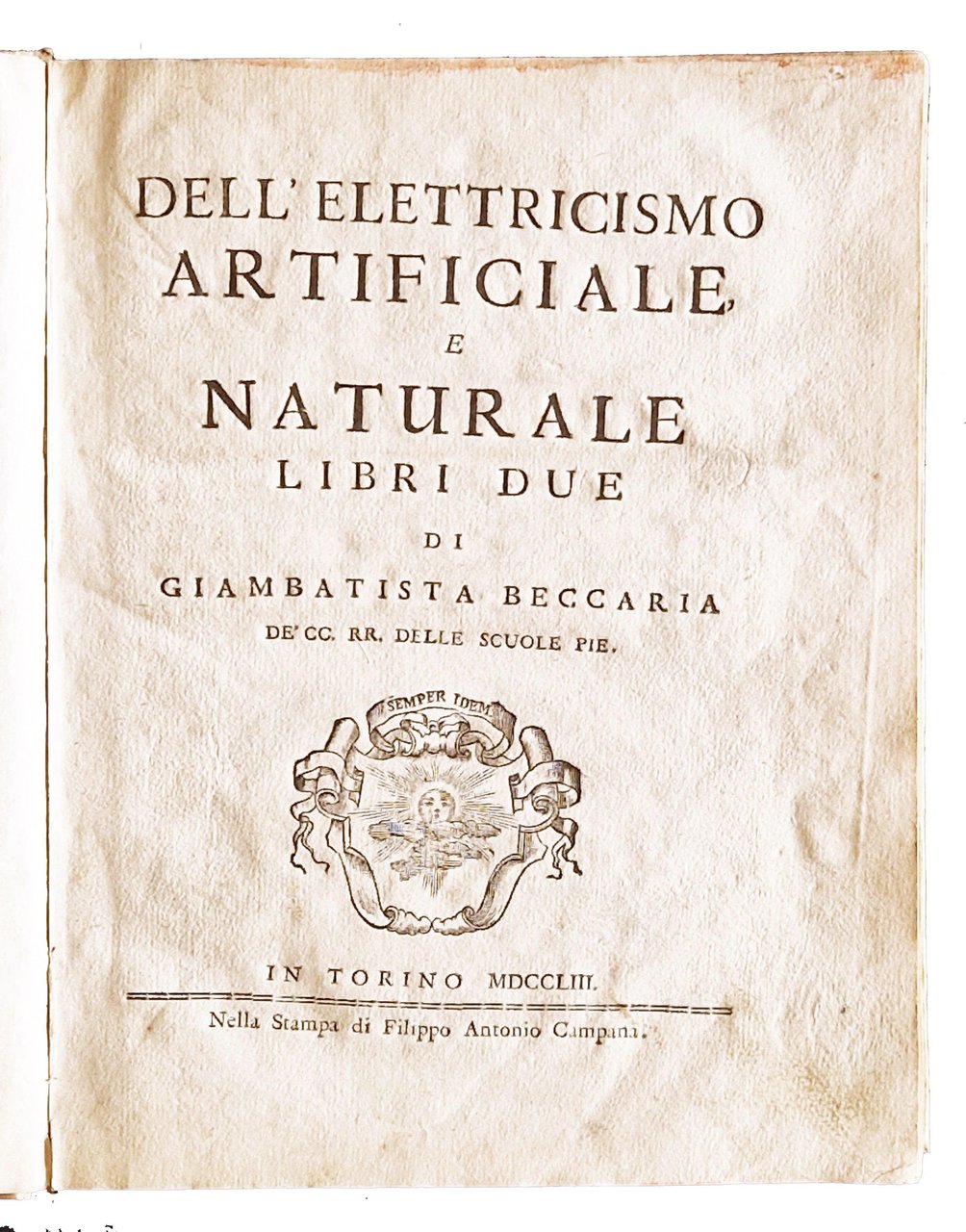 Dell'elettricismo artificiale e naturale libri due di Giambatista Beccaria de' … | Immagine principale