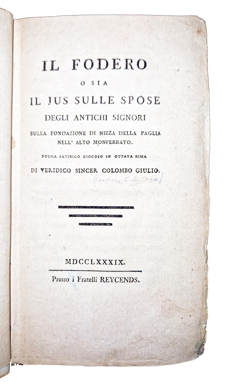Il fodero o sia il jus sulle spose degli antichi … | Immagine principale