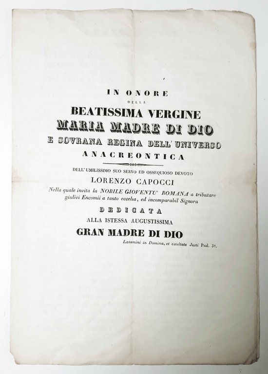 In onore della Beatissima Vergine Maria Madre di Dio e …