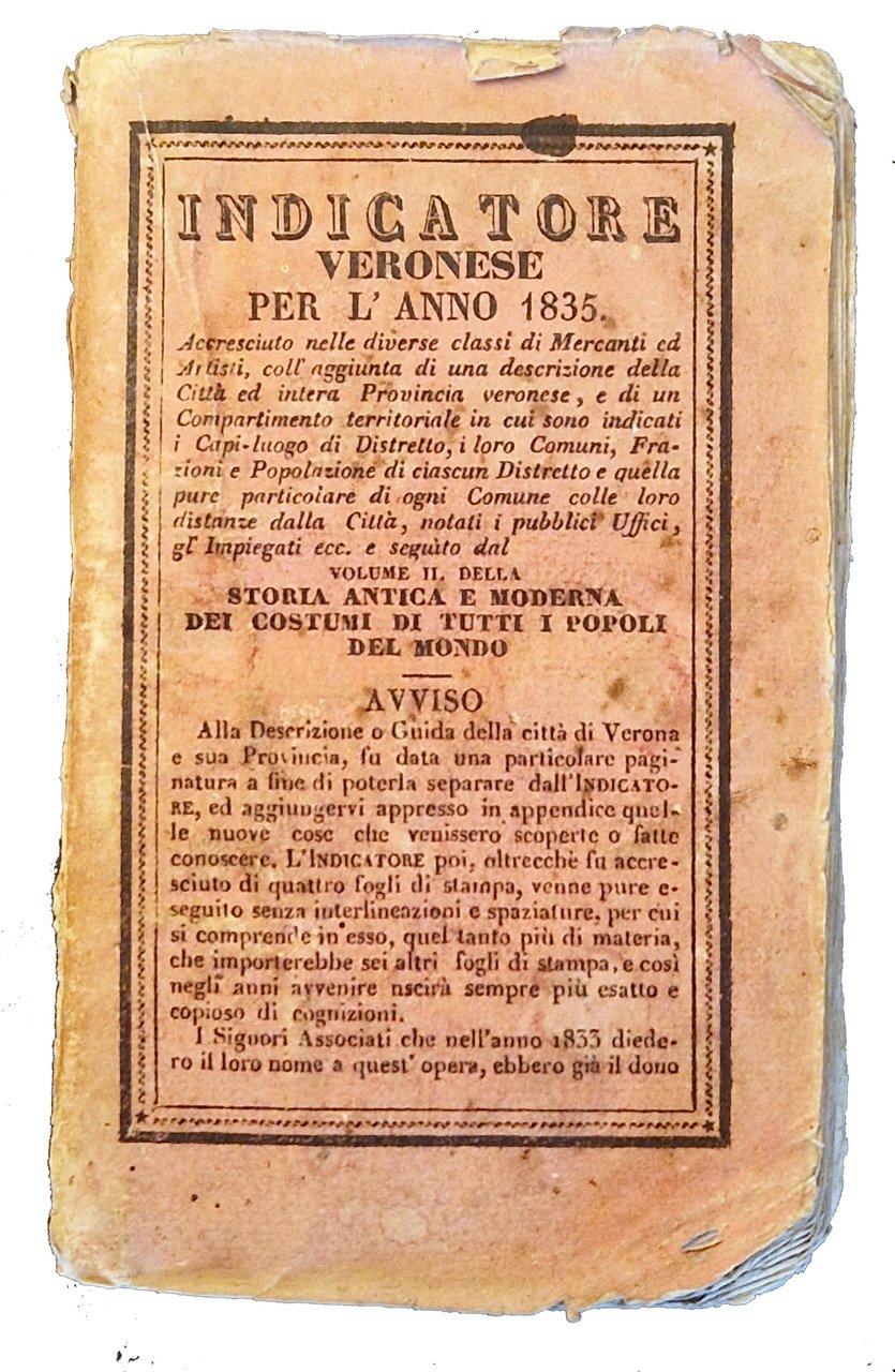 Indicatore veronese per l'anno 1835. Accresciuto nelle diverse classi di …