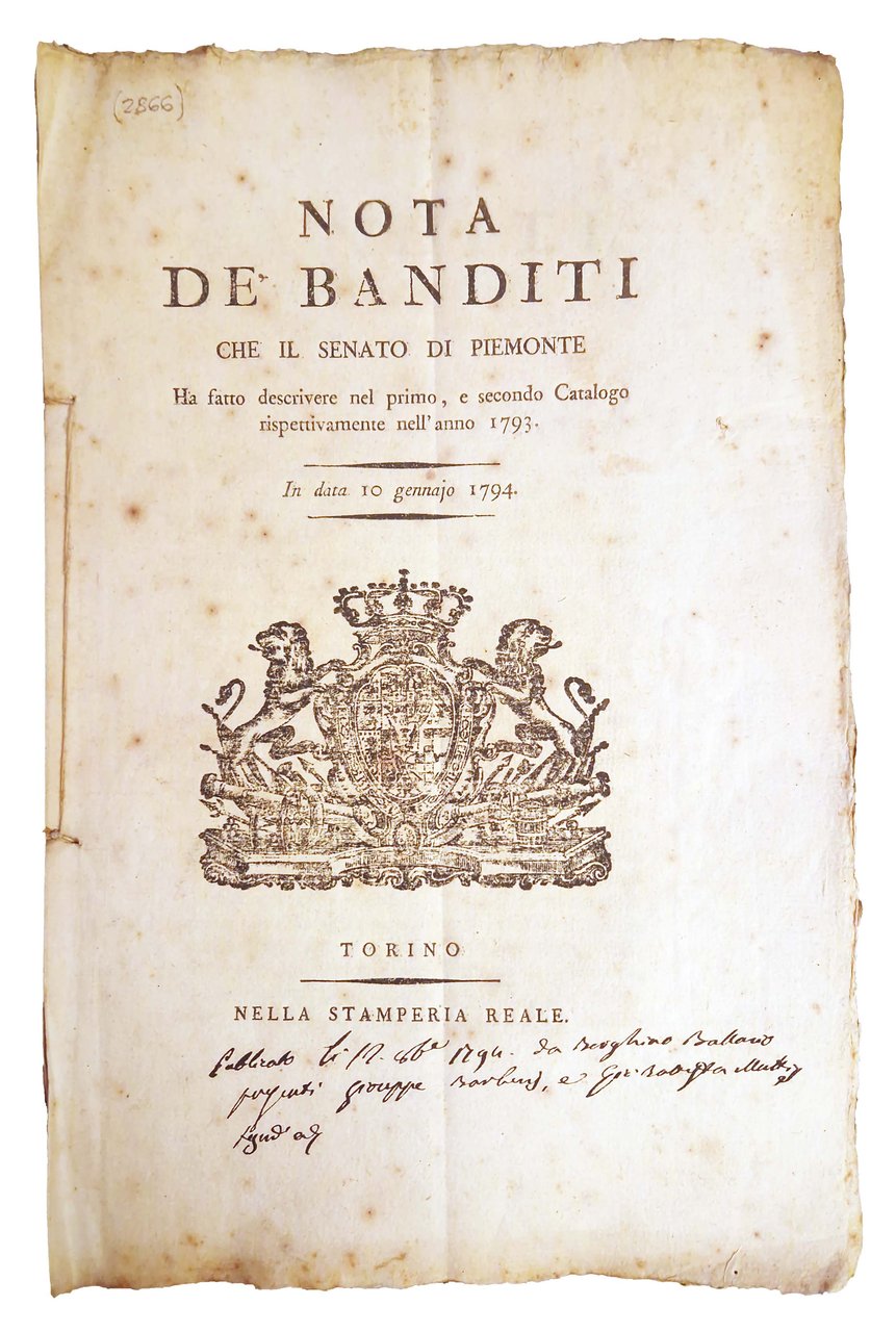 Nota de' banditi che il Senato di Piemonte ha fatto … | Immagine principale