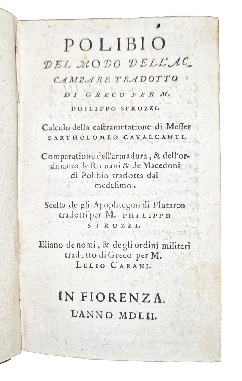 Polibio Del modo dell'accampare tradotto di Greco per m. Philippo … | Immagine principale