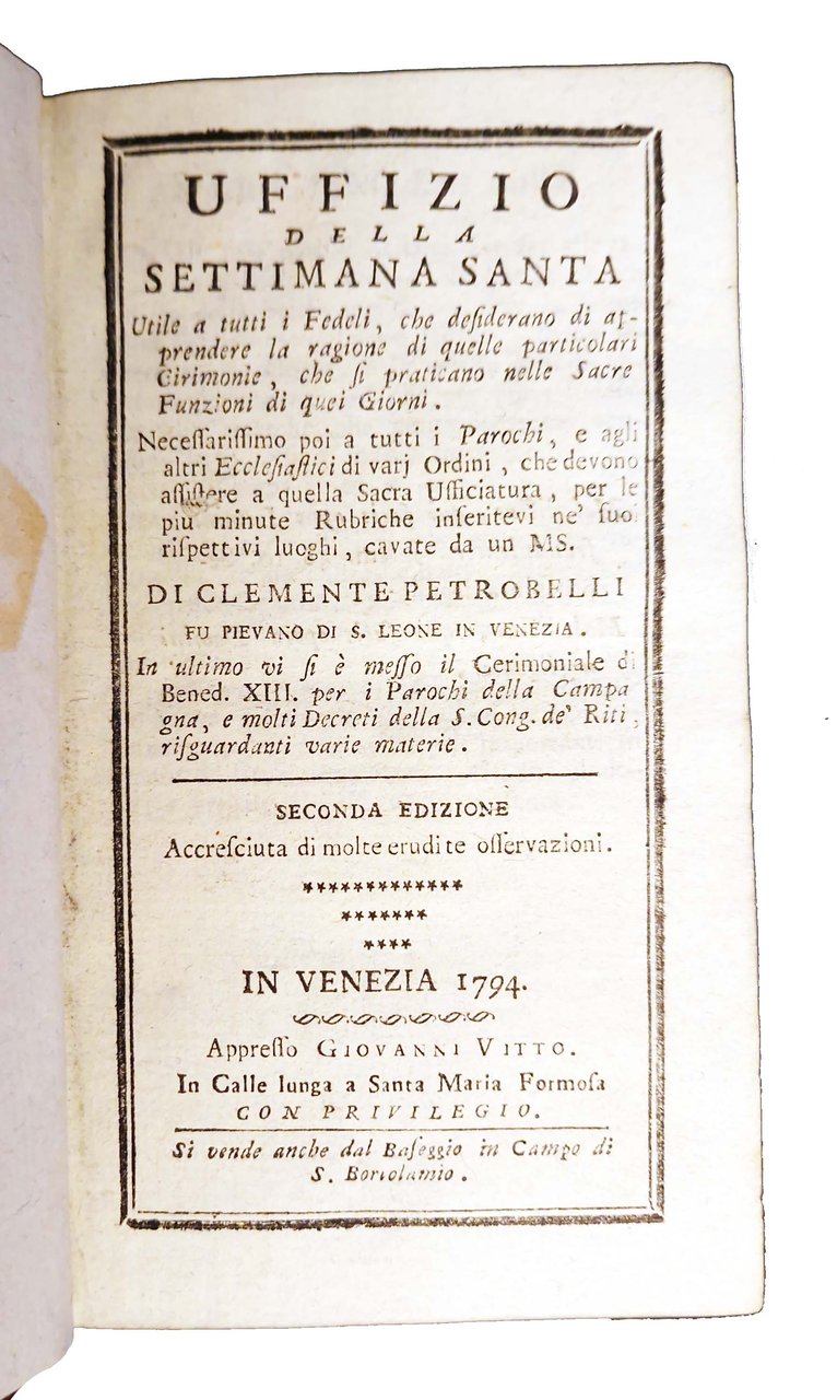 Uffizio della settimana Santa utile a tutti i fedeli, che …