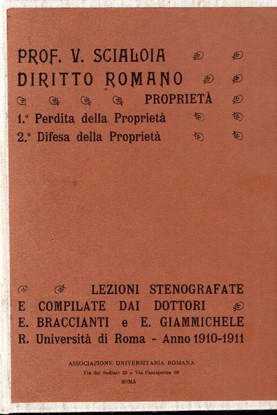Diritto romano. Introduzione al Corso 1910 -1911. La proprietà. Concetto … | Immagine principale
