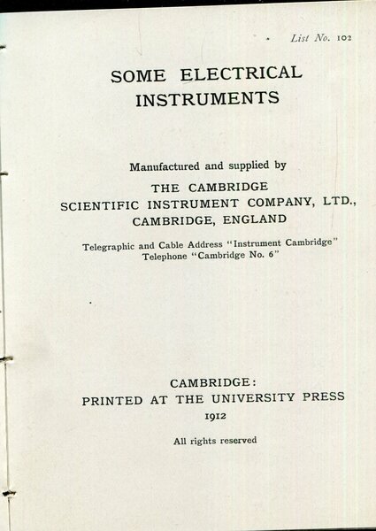 Some electrical instruments : list no. 102.