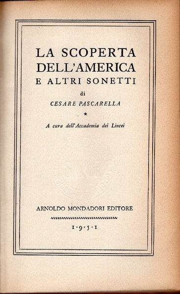 La scoperta de l'America e altri sonetti.