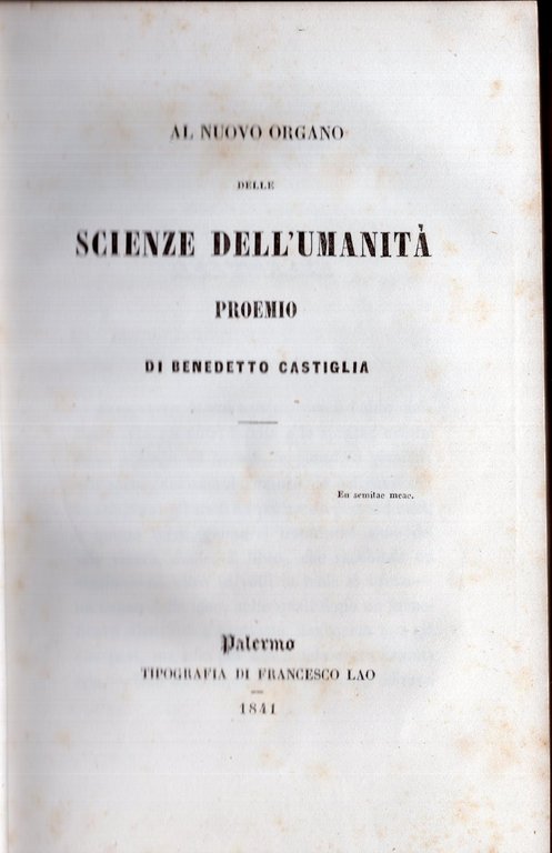 Al nuovo organo delle scienze dell'umanita : proemio