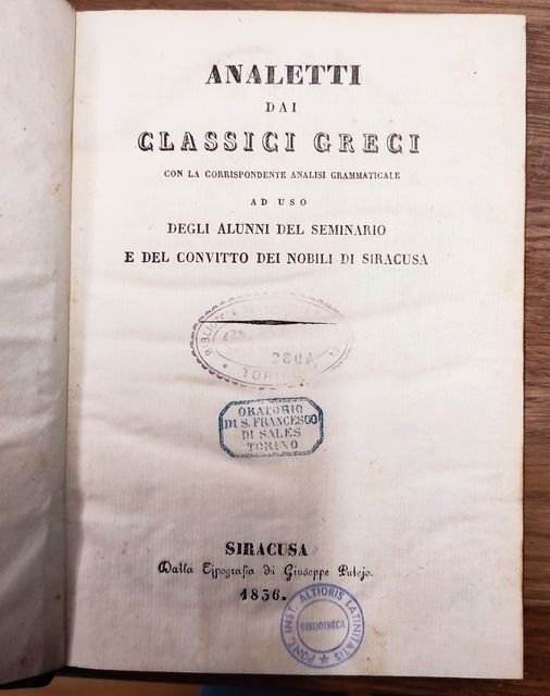 Analetti dai classici greci con la corrispondente analisi grammaticale ad …