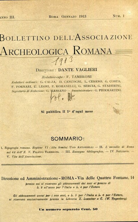 Bollettino dell'Associazione archeologica romana. Direttore F. Tambroni. Mensile. Anno III, …