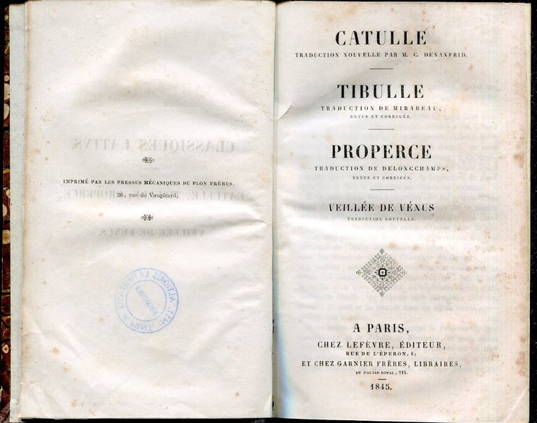 Catulle, traduction nouvelle par M.C. Denanfrid . Tibulle, traduction de …