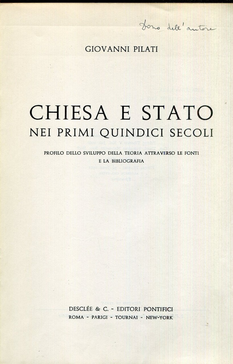 Chiesa e Stato nei primi quindici secoli : profilo dello … | Immagine principale