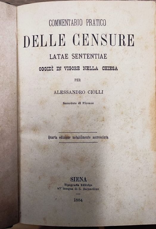 Commentario pratico delle censure latae sententiae oggidì in vigore nella … | Immagine Gallery 2