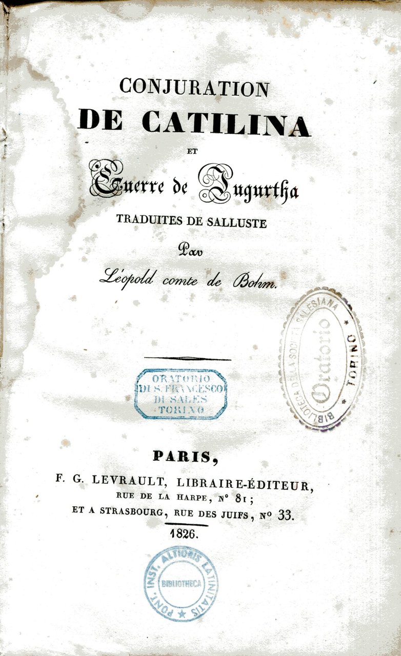 Conjuration de Catilina et Guerre de Jugurtha traduit da Salluste …