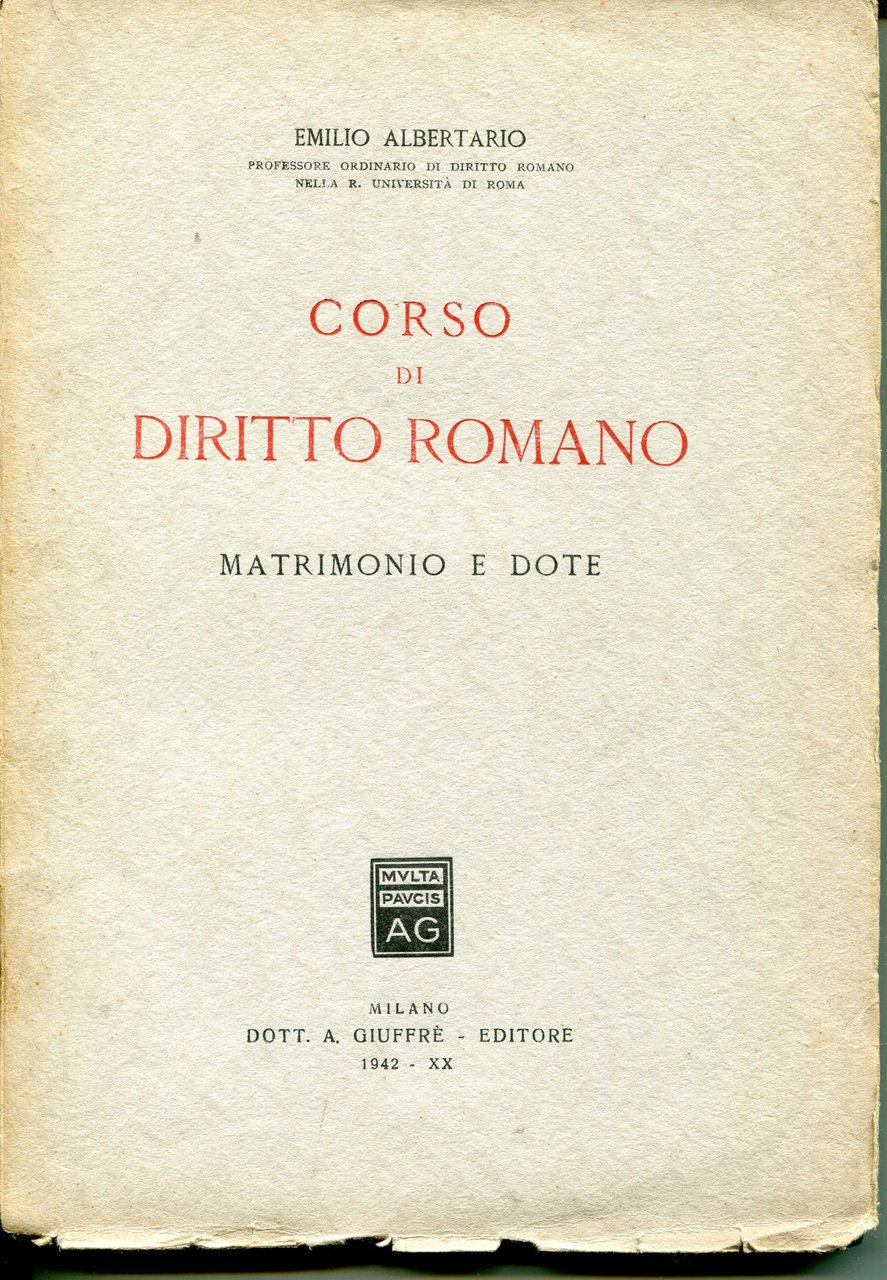 Corso di diritto romano : matrimonio e dote