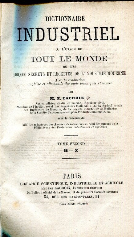 Dictionnaire Industriel à l'usage de tout le monde ou les …