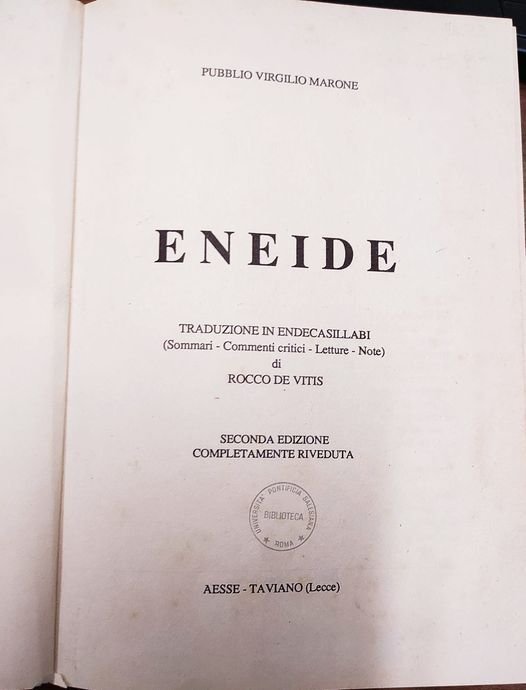 Eneide, traduzione in endecasillabi di Rocco De Vitis. Seconda edizione …