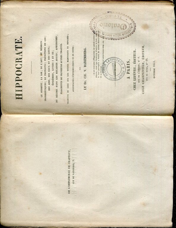 Hippocrate : le serment : la loi : de l'art …