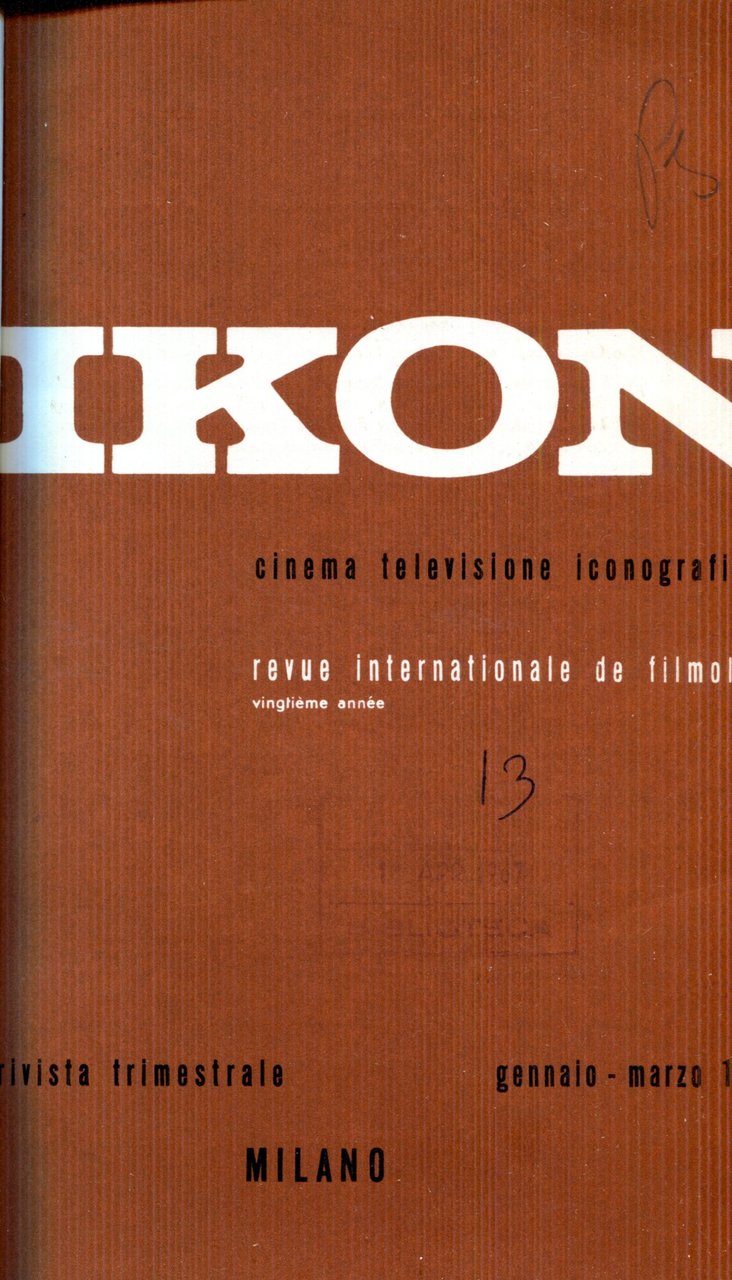 Ikon: Cinema, Televisione, Iconografia (Revue internationale de filmologie). Rivista trimestrale. …