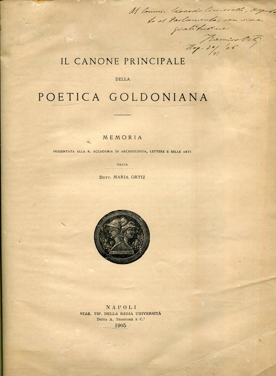 Il canone principale della poetica goldoniana. Memoria presentata alla R. … | Immagine principale
