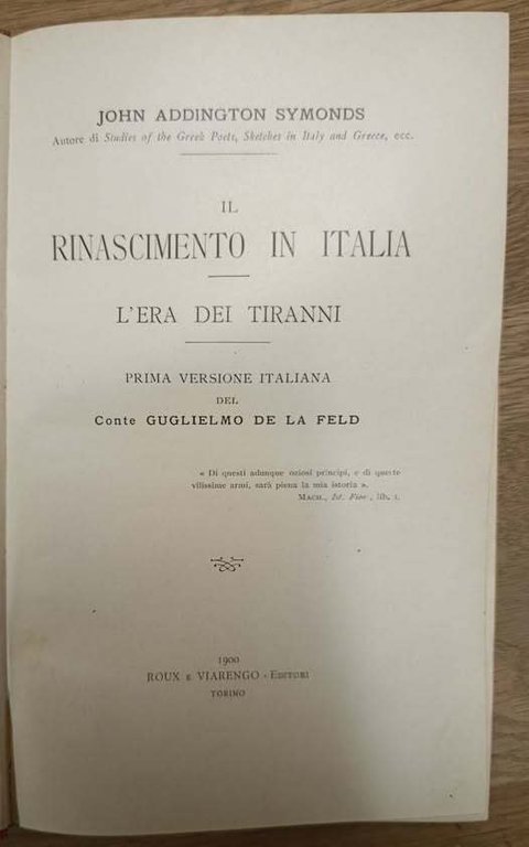 Il Rinascimento in Italia : l'era dei tiranni, prima versione …