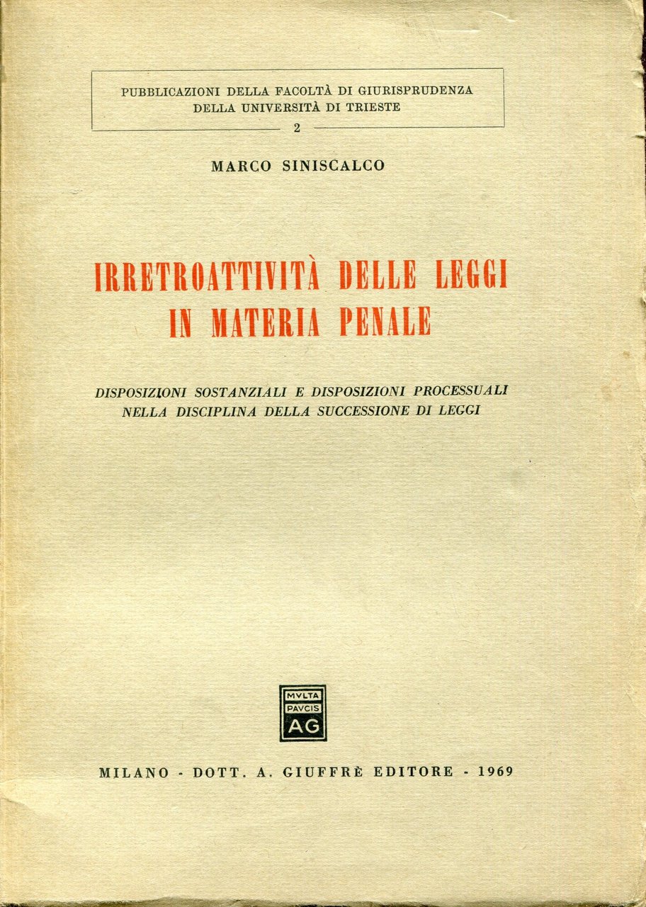 Irretroattività delle leggi in materia penale : disposizioni sostanziali e … | Immagine principale