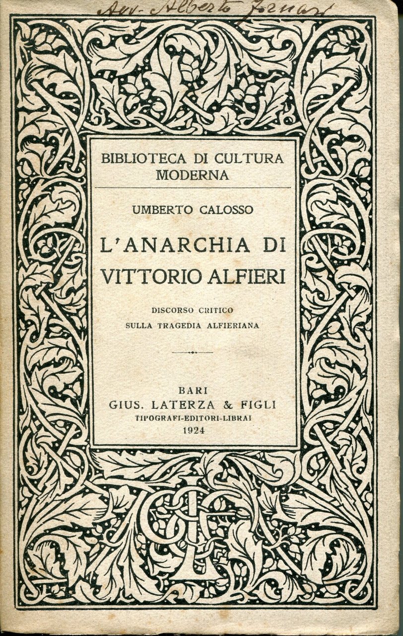 L'anarchia di Vittorio Alfieri : discorso critico sulla tragedia alfieriana | Immagine principale