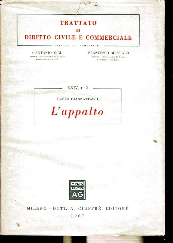 L'APPALTO. Volume XXIV, t.2 del TRATTATO DI DIRITTO CIVILE E … | Immagine principale