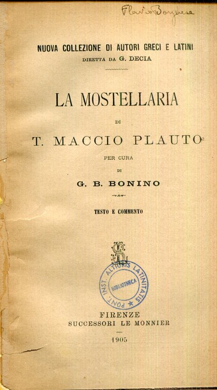 La Mostellaria di T. Maccio Plauto, testo e commento per … | Immagine Gallery 2