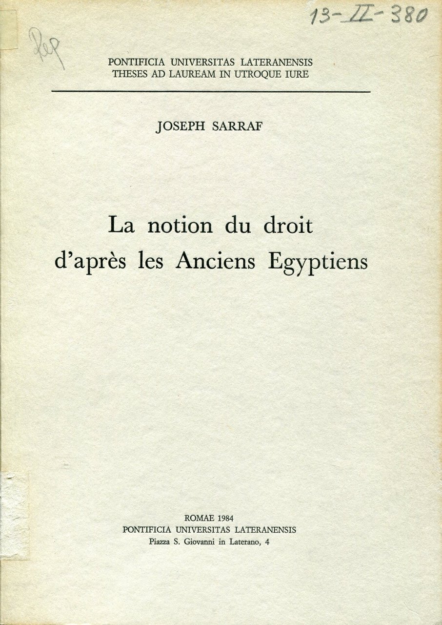 La notion du droit d'après les anciens Egyptiens