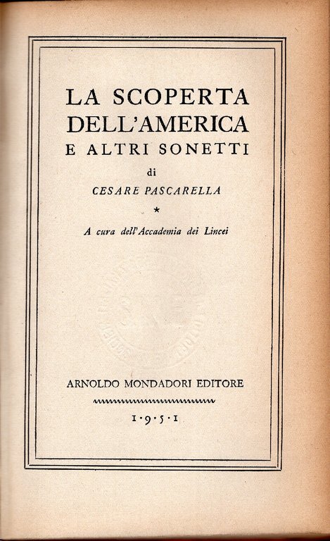 La scoperta de l'America e altri sonetti.
