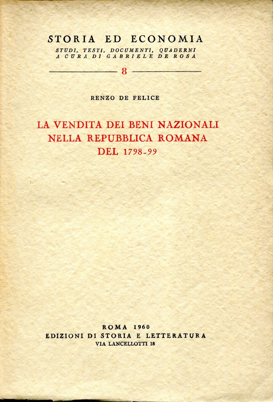 La vendita dei beni nazionali nella Repubblica Romana del 1798-99. | Immagine principale