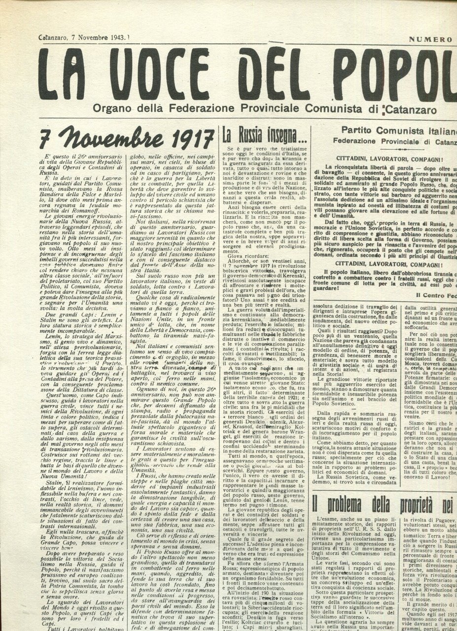 La voce del popolo Organo dei lavoratori calabresi, Catanzaro 1943-48, …