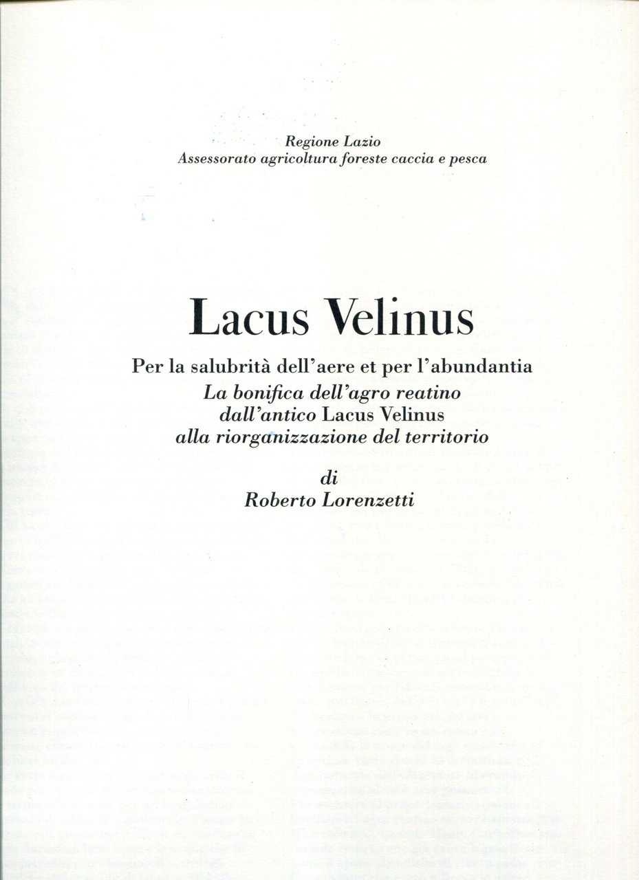 Lacus velinus: per la salubrità dell'aere et per l'abundantia : …