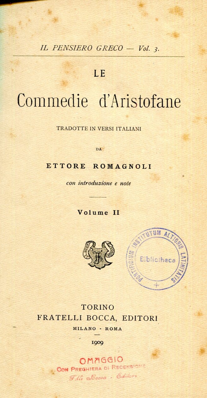 Le commedie di Aristofane tradotte in versi italiani da Ettore … | Immagine principale