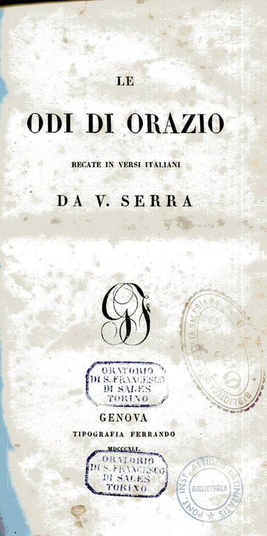 Le odi di Orazio recate in versi italiani da V. …