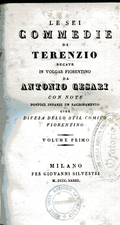 Le sei commedie di Terenzio recate in volgar fiorentino da …