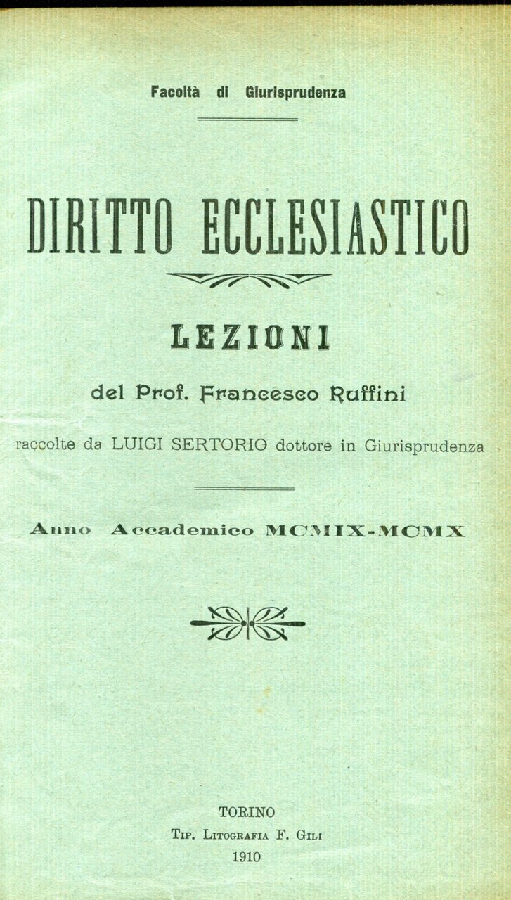 Lezioni di diritto ecclesiastico. Anno accademico 1909-1910