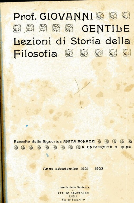 Lezioni di storia della filosofia. R. Università di Roma, anno …