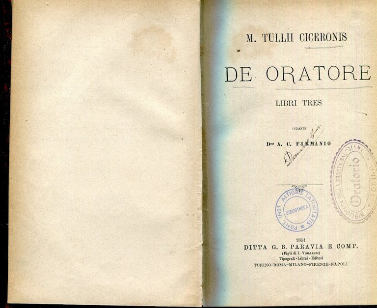 M. Tullii Ciceronis De oratore libri tres, curante A. C. …