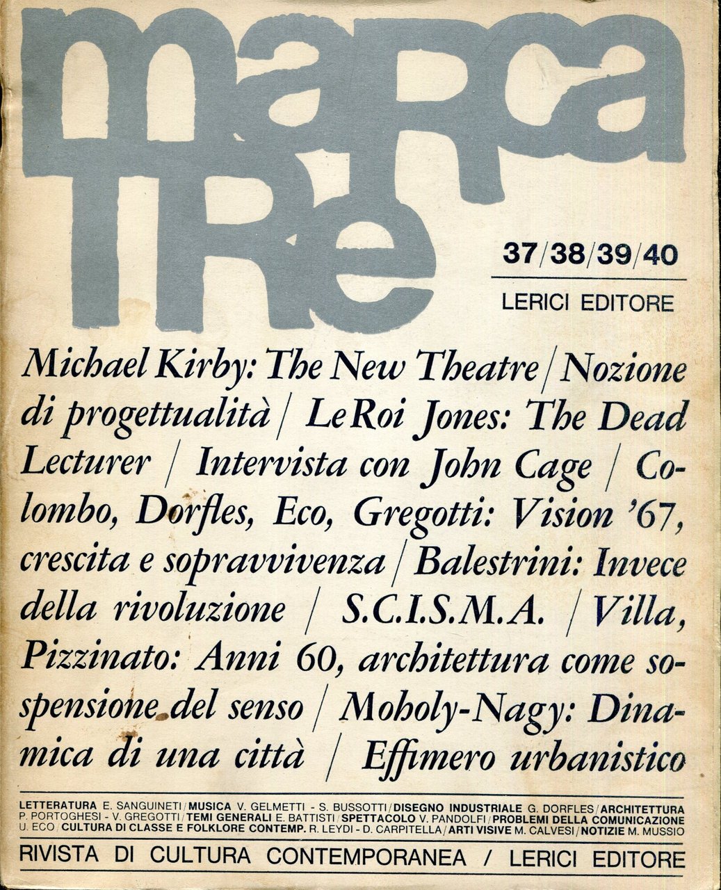 Marca tre :rivista di cultura contemporane 37/38/39/40. Numero quadruplo 1968 | Immagine principale